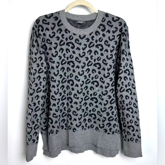 Sz Large Eddie Bauer Cotton Lyocell Blend Crewneck Leopard Print Sweater - Picture 3 of 6